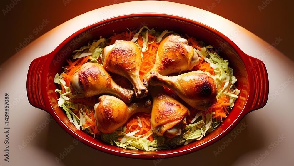 Delicious roasted chicken drumsticks served with fresh vegetables on a vibrant platter