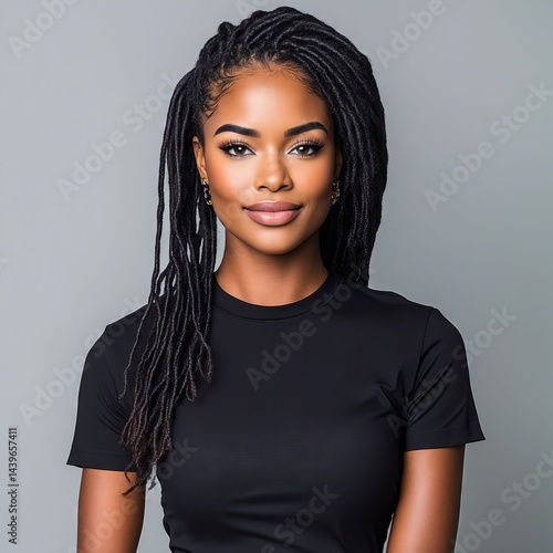 A woman in a black shirt posing for a picture