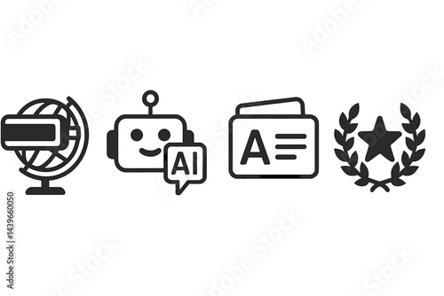 Learning-startup icons blending immersion, quiz, memory, and reward