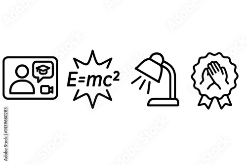 Learning-platform icons tying video, math, study light, and reward