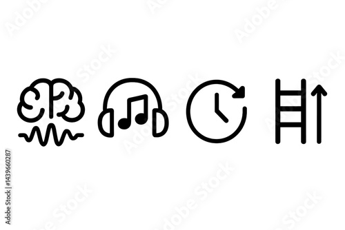 Productivity-audio icons weaving neuroscience, sound, time, and growth