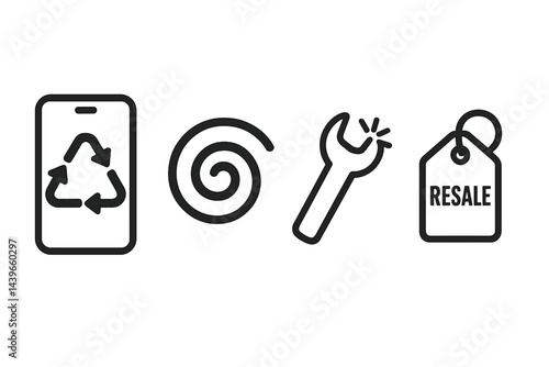 E-cycle icons covering collect, erase, repair, and resell stages