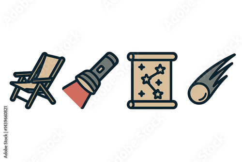 Astronomy-tour icons portraying comfort, light, map, and spectacle