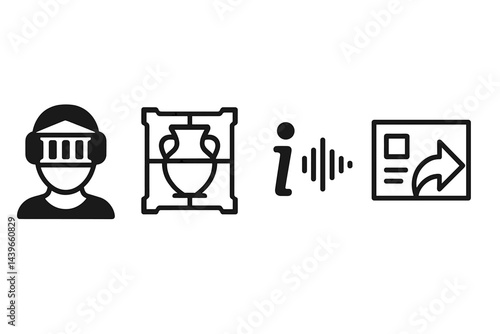 Culture-tech icons linking immersion, artifact scan, narration, and share