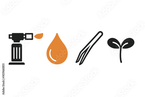 Patisserie icons featuring flame, sweet finish, precision, and garnish