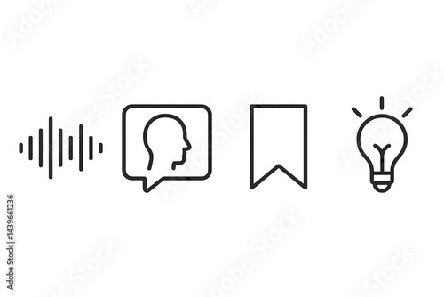Content icons integrating audio, discussion, save, and ideas