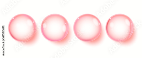 Collagen serum or essence drops on pink background. Pink collagen serum bubbles.