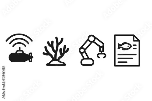 Exploration icons aligning mapping, habitat, tools, and record keeping