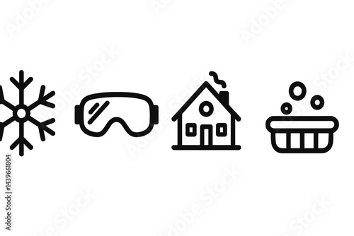 Cold-season icons pairing sport, relaxation, and alpine charm