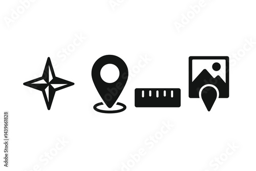 Memory-keeping icons merging navigation, measure, and imagery