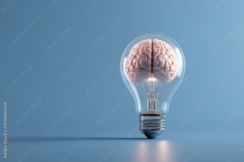 Brain Inside Lightbulb Creative Concept