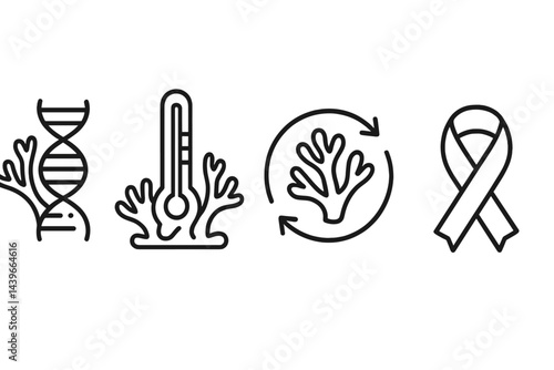Icons representing coral health incorporate genetics, stress, recovery, and optimism