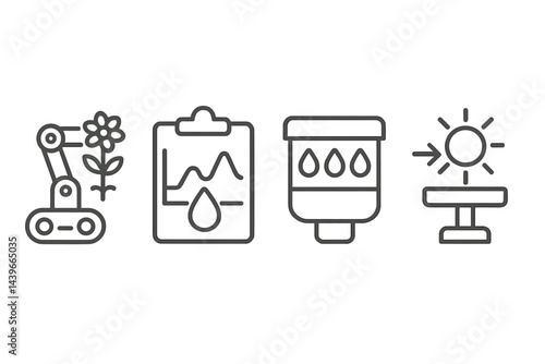 Icons representing farm-bots integrate actuation, data, supply, and light