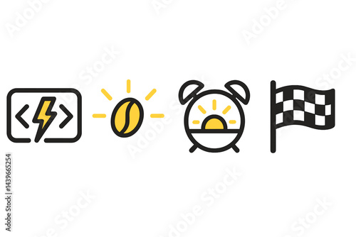 Icons of marathon coding intertwine energy, time, code, and completion