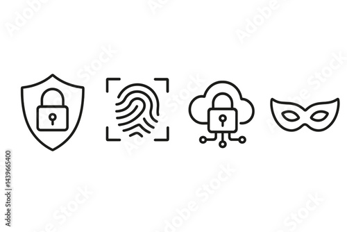 Icons of security that combine lock, biometric, cloud, and anonymity features