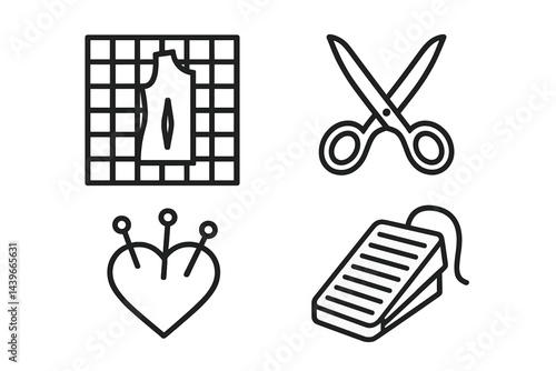 Create icons for design that emphasize pattern, cut, pin, and stitch tools