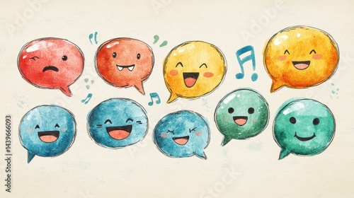 Colorful Speech Bubbles Illustrations with Happy and Sad Emotions