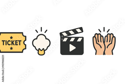 Festival symbols encapsulating entrance, refreshments, performance, and crowd enthusiasm