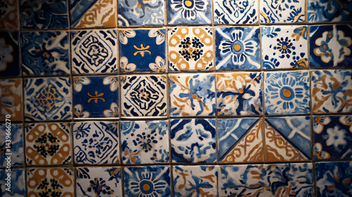Colorful, detailed, square ceramic tiles with floral and geometric patterns.