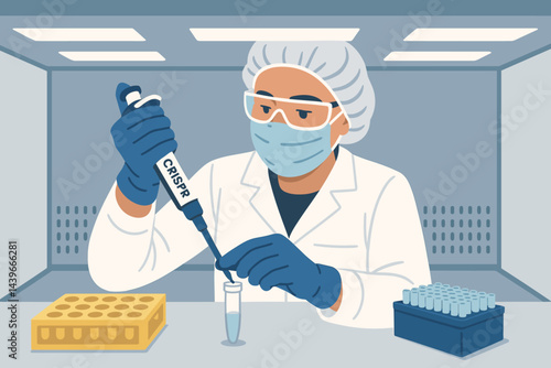 A biotech laboratory setting is depicted with meticulous attention to detail, showcasing precise instruments, DNA replicas, and a sense of caution