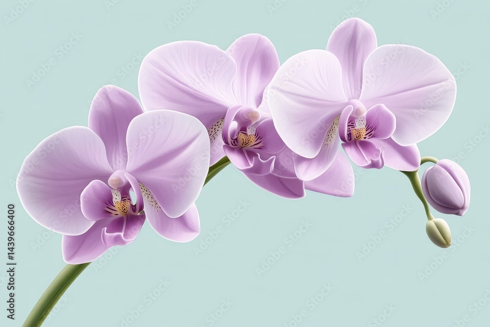 Obraz premium Delicate, light purple orchids on a pale background.