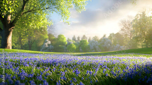 Wallpaper Mural Stunning Spring Landscape: Bluebell Meadow in Sunlight Torontodigital.ca