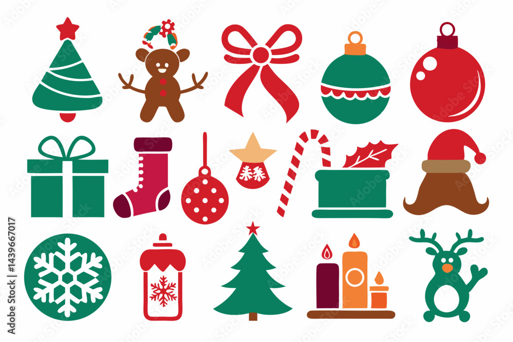 Christmas color Icon Set And White Background Christmas color Icon Set And White Background