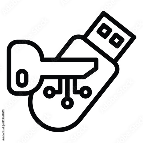 Key and flash drive line icon, secure network concept. Vector graphics. Encrypted system access key, encryption sign on white background, style for mobile or design.