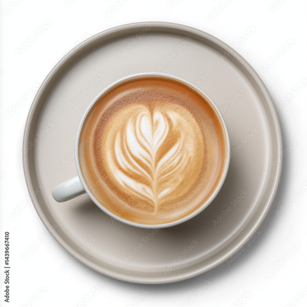 Aromatic coffee art beverage on plate isolated on white background Aromatic coffee art beverage on plate isolated on white background