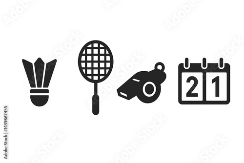 Icons of indoor courts concentrate on equipment, refereeing, and outcome