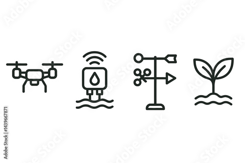 Innovative agricultural symbols connecting unmanned aerial vehicles, information, weather, and development