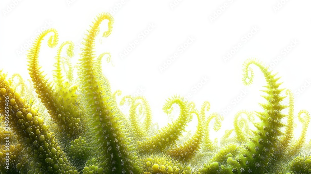 Obraz premium Abstract Green Fractal Shapes with Soft Curves and Bright Background