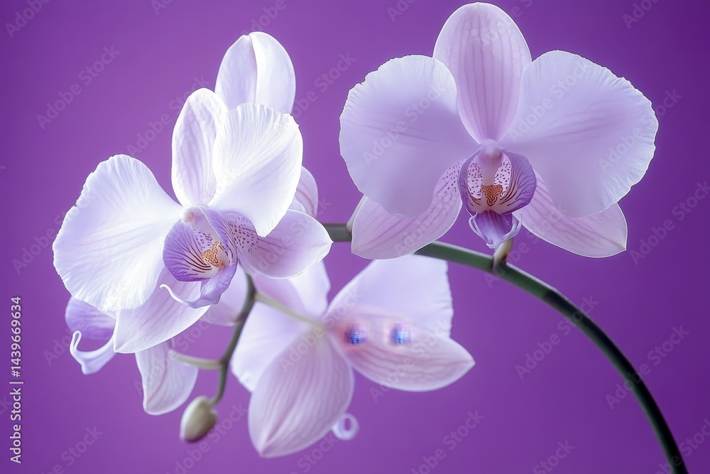 Obraz premium Delicate, light purple orchids on a vivid background.