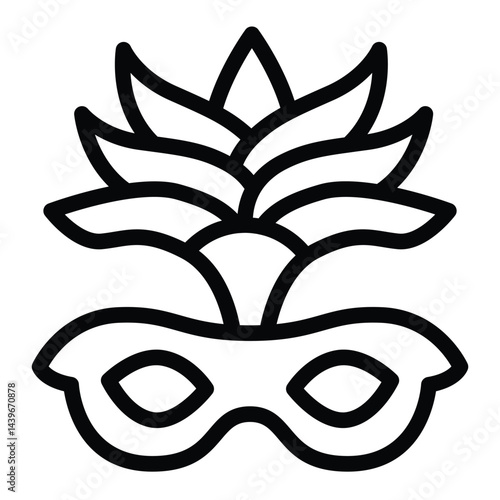 Festival mask with feathers line icon, tropical voyage concept. Vector graphics. Carnival event vintage mask, anonymity sign on white background, style for mobile or design.