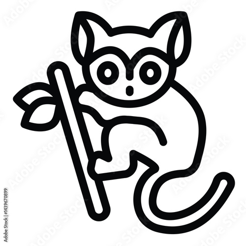 Tarsier animal on tree branch line icon, tropical voyage concept. Vector graphics. Tropical monkey, wild life sign on white background, style for mobile or design.
