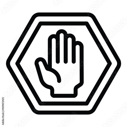 Traffic stop hand palm line icon, making road concept. Vector graphics. Stopping movement hand gesture, road sign on white background, style for mobile or design.