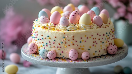 Obraz na płótnie Festive Easter Cake with Colorful Eggs and Pastel Decorations w salonie