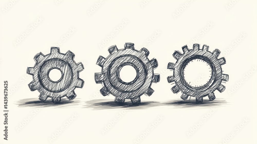 Hand-drawn Gears Illustration for Industrial and Mechanical Design Hand-drawn Gears Illustration for Industrial and Mechanical Design