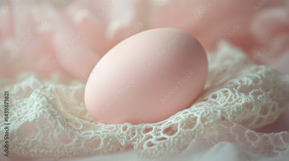 Soft Pink Egg on Delicate Lace with Soft Focus Background