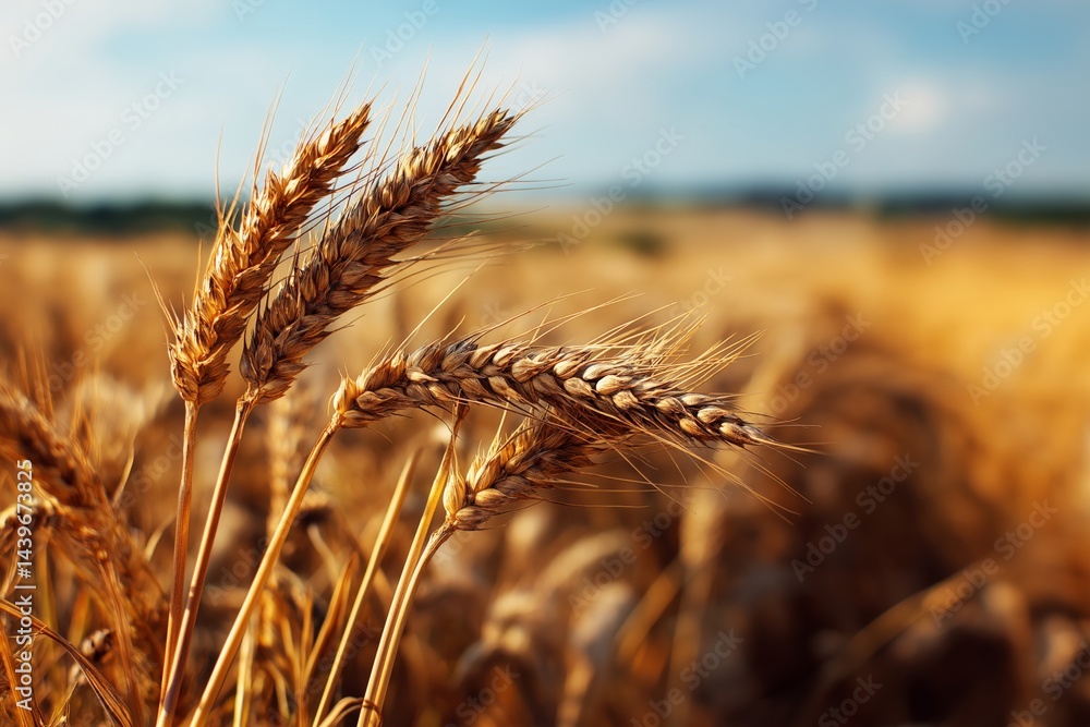 Golden Wheat Ears in Sunlit Field
