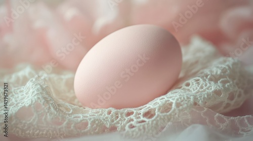 Obraz na płótnie Soft Pink Egg on Delicate Lace with Soft Focus Background w salonie