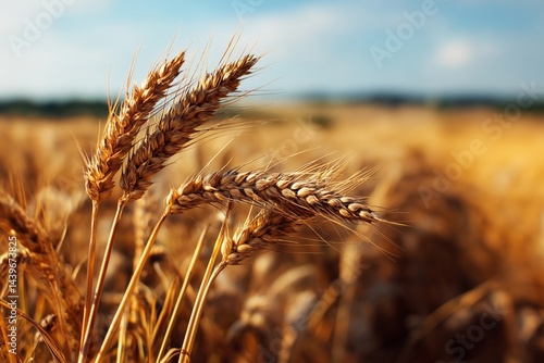 Obraz na płótnie Golden Wheat Ears in Sunlit Field w salonie