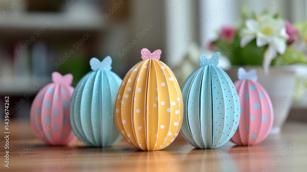 Colorful Paper Ornaments with Polka Dots and Bows for Decoration