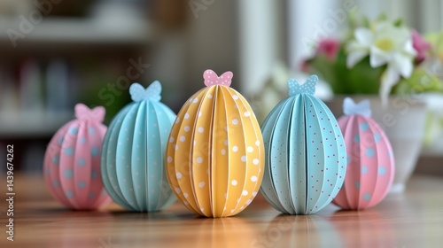 Obraz na płótnie Colorful Paper Ornaments with Polka Dots and Bows for Decoration w salonie