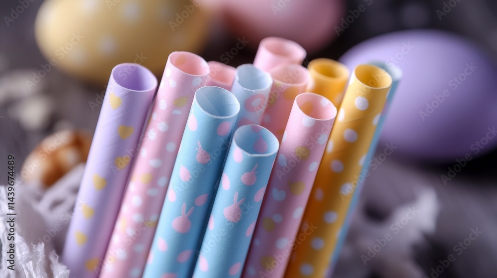 Colorful Paper Straws with Polka Dots for Festive Celebrations