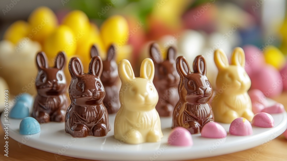 Colorful Chocolate Bunnies and Eggs for Festive Spring Celebrations