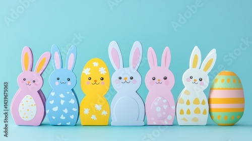 Obraz na płótnie Colorful Wooden Easter Bunny Decorations for Celebration Display w salonie