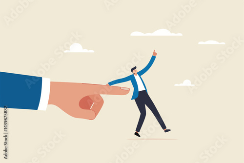 Nudge theory, reminder or guidance to encourage people to make decision or improve behavior, effective way for personal improvement concept, boss finger nudge businessman employee.
