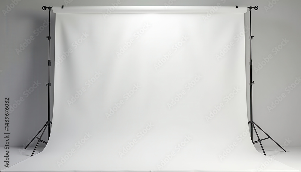 Horizontal banner mockup. White fabric background mockup for photo studio sessions with support poles Horizontal banner mockup. White fabric background mockup for photo studio sessions with support poles