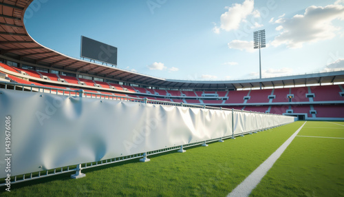 Horizontal banner mockup. Horizontal blank banner mockup at outdoor stadium sports ground advertising space